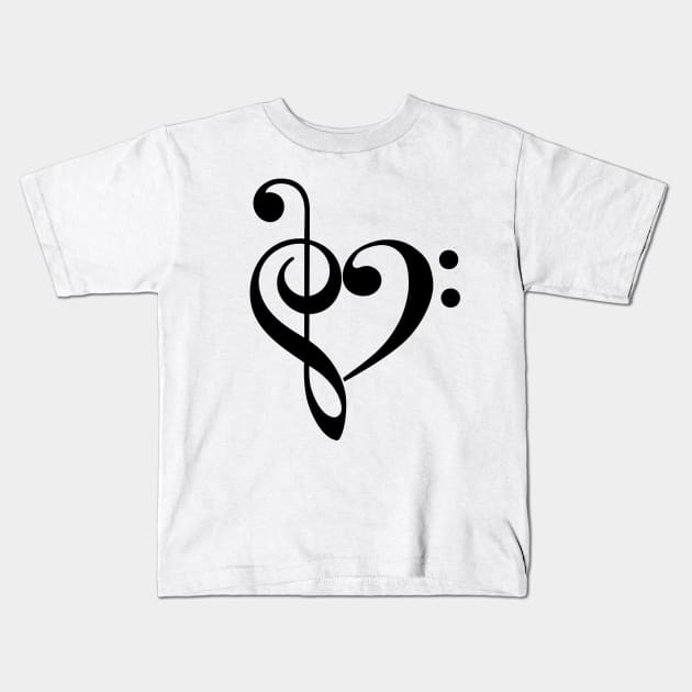 Treble Clef & Bass Clef Heart Kids T-Shirt by heartlocked